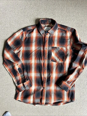 Altamont Reynolds Flannel Shirt Plaid Orange & Black Medium